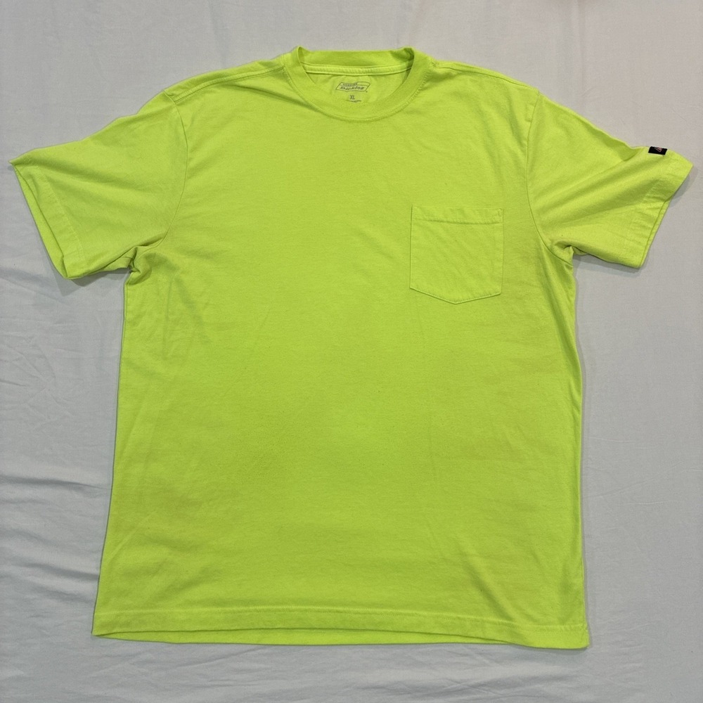 Dickies T-shirt Mens XL Neon Green High Visibility Short Sleeve Pocket